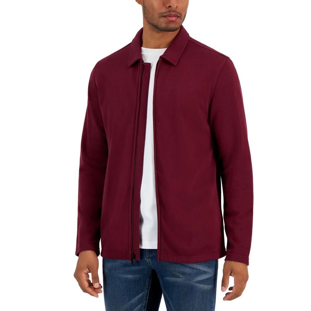 Alfani Mens Harrington French Terry Zip Front Jacket Maroon Banner Size 3XL
